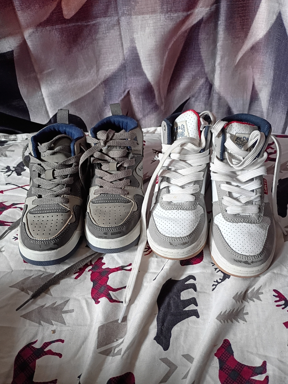 & Other Stories Kids Grey and White High-Top Sneakers with Navy Accents
